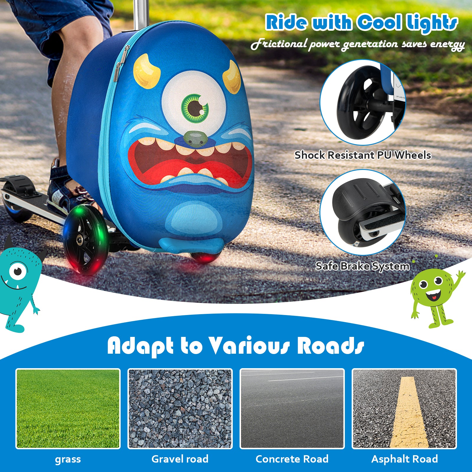 2-in-1 Folding Kids Scooter with Suitcase and 3 Color Lighted Wheels-Navy