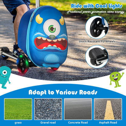 2-in-1 Folding Kids Scooter with Suitcase and 3 Color Lighted Wheels-Navy