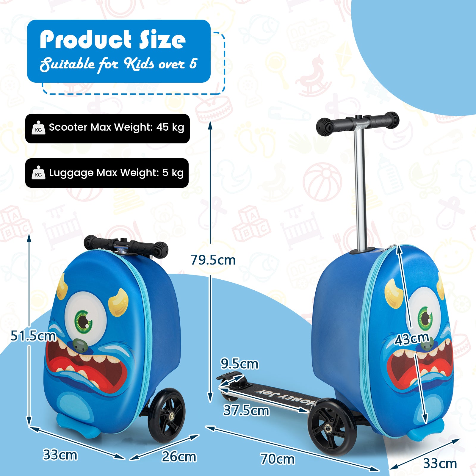 2-in-1 Folding Kids Scooter with Suitcase and 3 Color Lighted Wheels-Navy