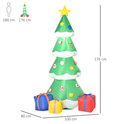 HOMCOM 2.1m Tall Inflatable Christmas Tree with Star and Multicolour Gift Boxes Huge Lighted Outdoor Decoration with 3 Built-in LED Lights Xmas Toy