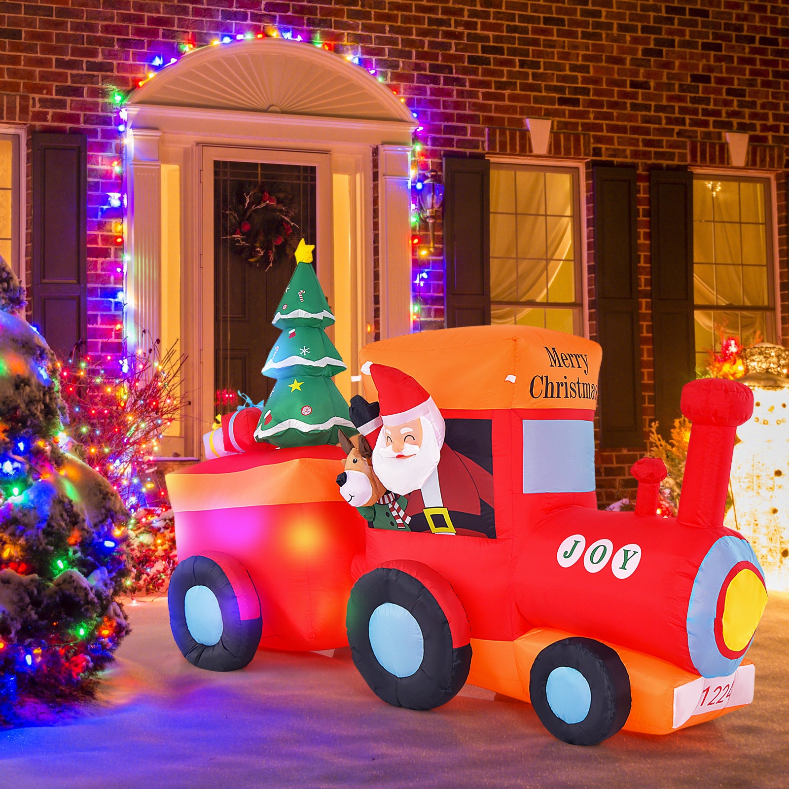 260 cm Christmas Inflatable Santa Train with Built-in LED and Air Blower
