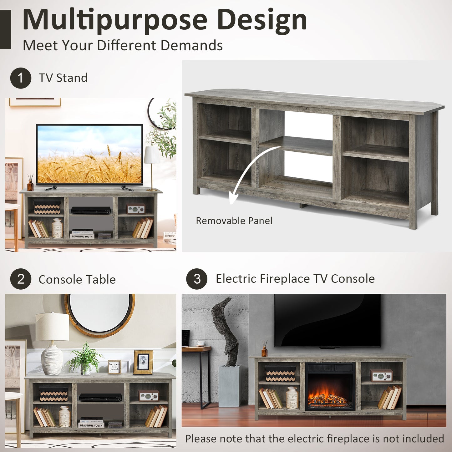 TV Stand for TVs up to 65 Inches with 6 Open Shelves-Grey