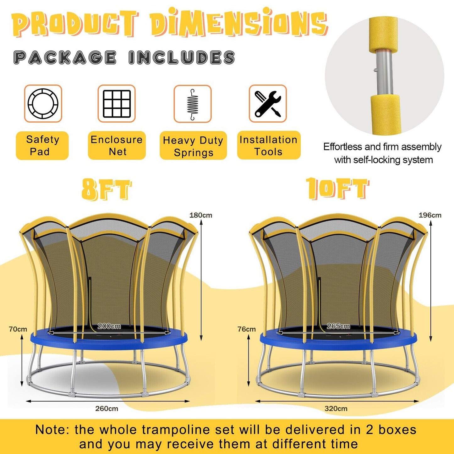 8 Feet Outdoor Unique Flower Shape Trampoline with Enclosure Net-Yellow