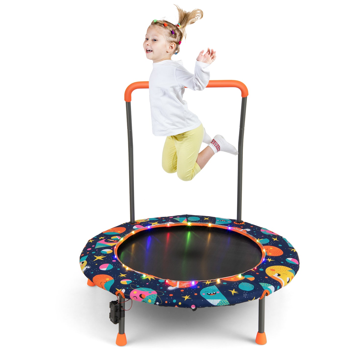 Mini Trampoline for Children with LED Lights and Padded Safety Handle-Multicolor
