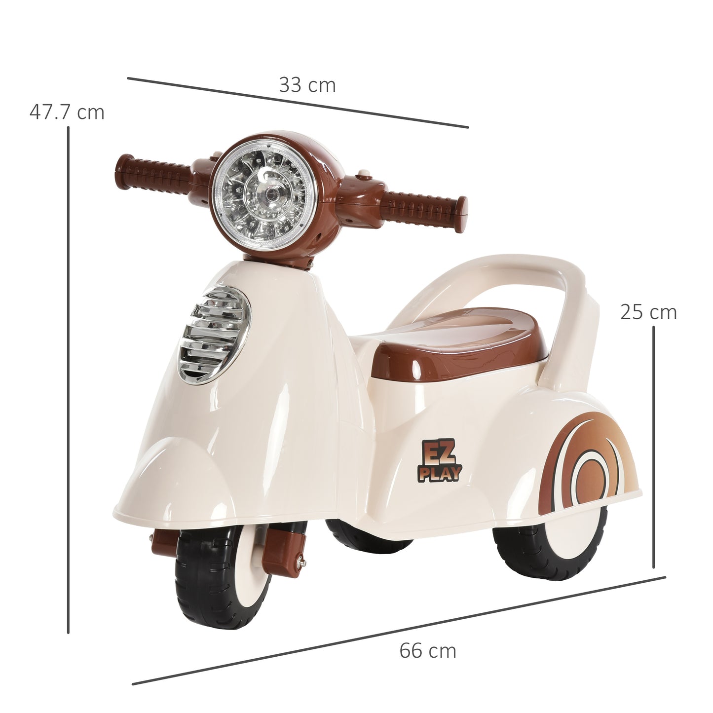 HOMCOM Toddlers Musical Plastic Push Tricycle White/Brown