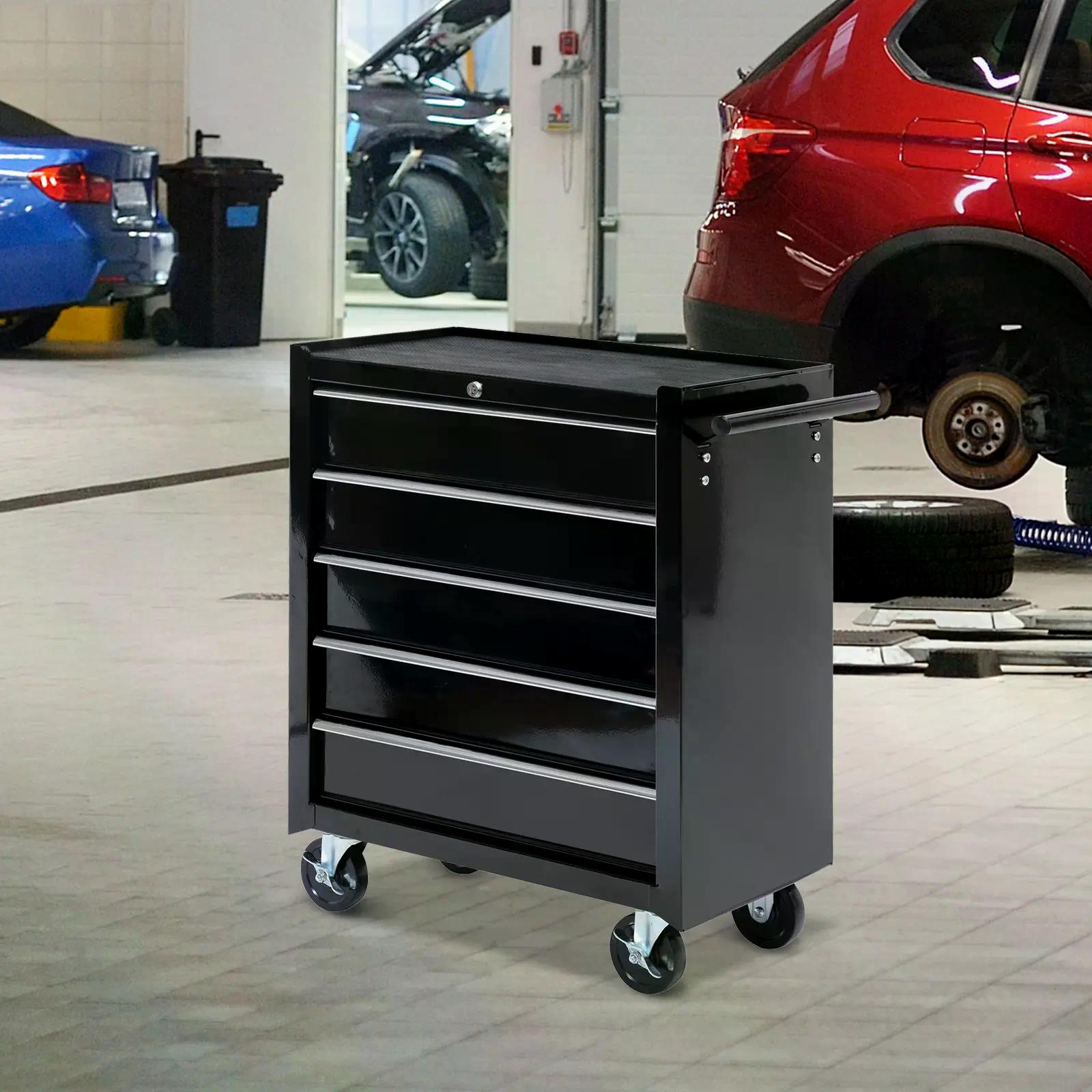 HOMCOM Cold Rolled Steel 5-Drawer Rolling Tool Storage Cabinet Tool Chest Black