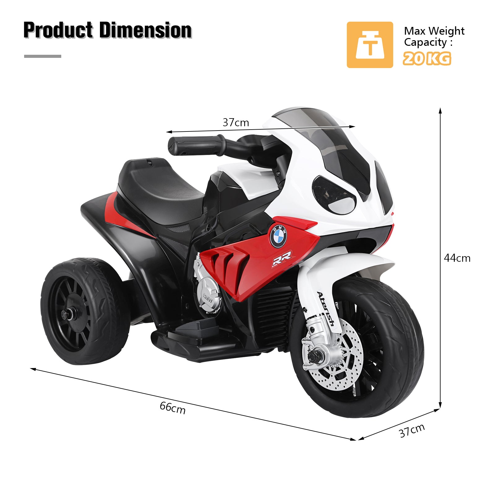 6V Kids Ride on Motorcycle with Training Wheels and Head Light-Red