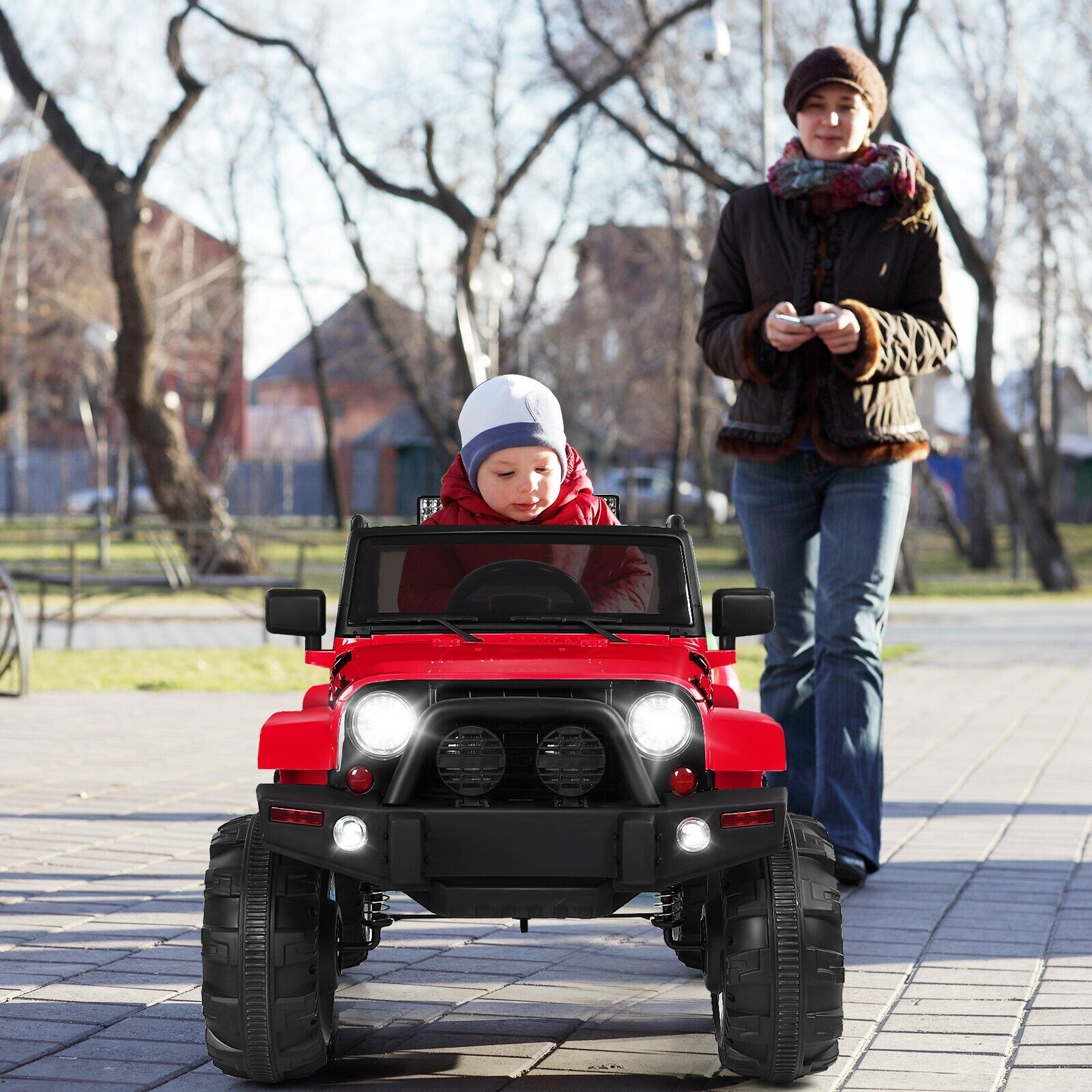 Electric Kids Ride on Car with LED Lights Music and Remote Control-Red