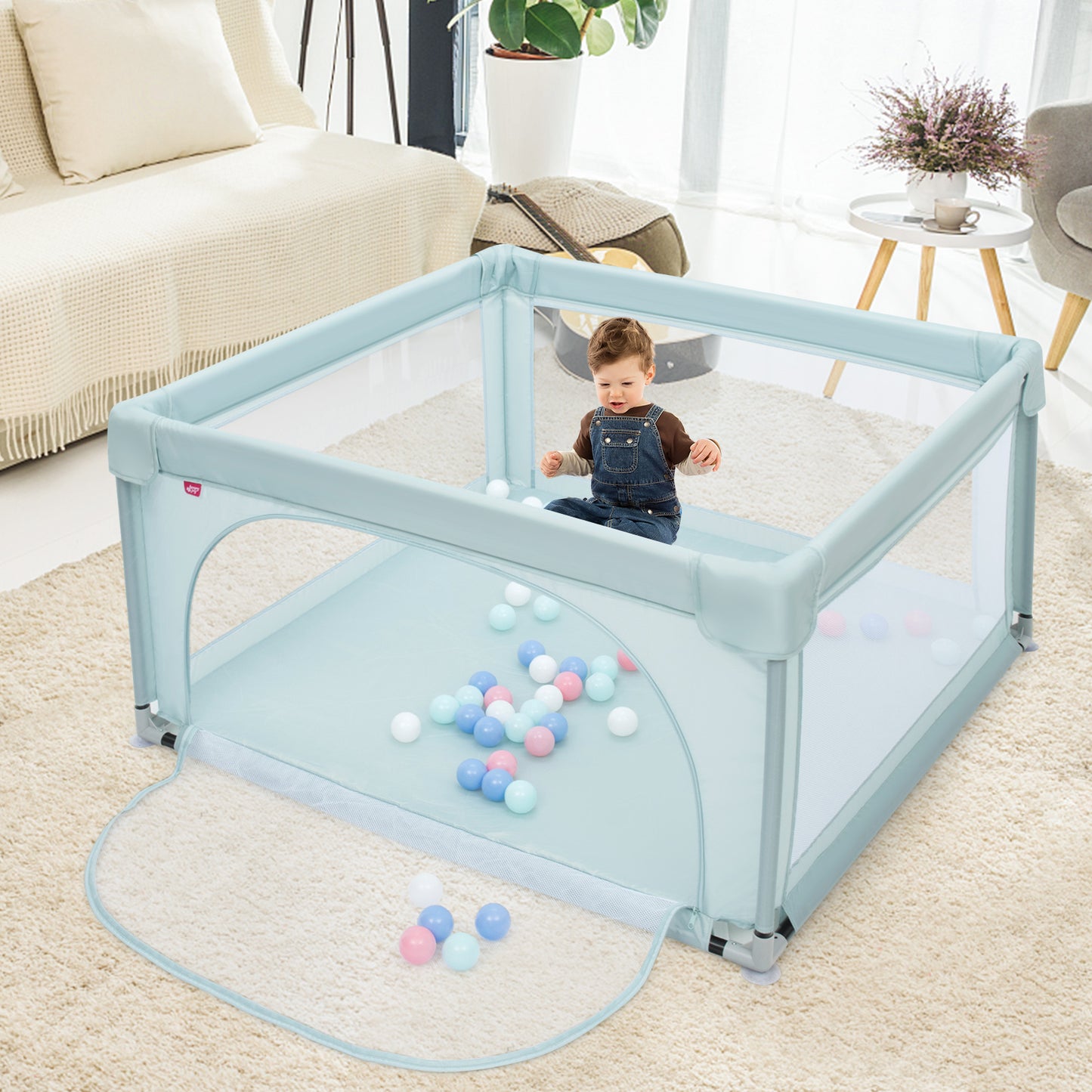 Playpen Baby Toddlers Safety Activity Fence with 50 Ocean Balls-Blue