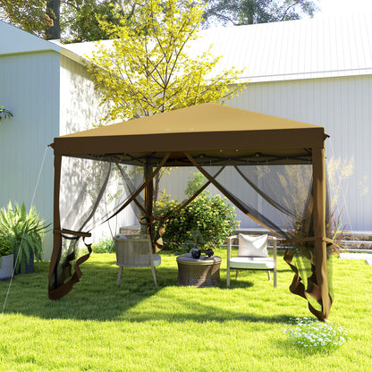 Outsunny 3 x 3 m Pop Up Gazebo, 420D Garden Tent Canopy with Removable Mesh Sidewall Netting, Carry Bag for Garden Patio Outdoor, Khaki