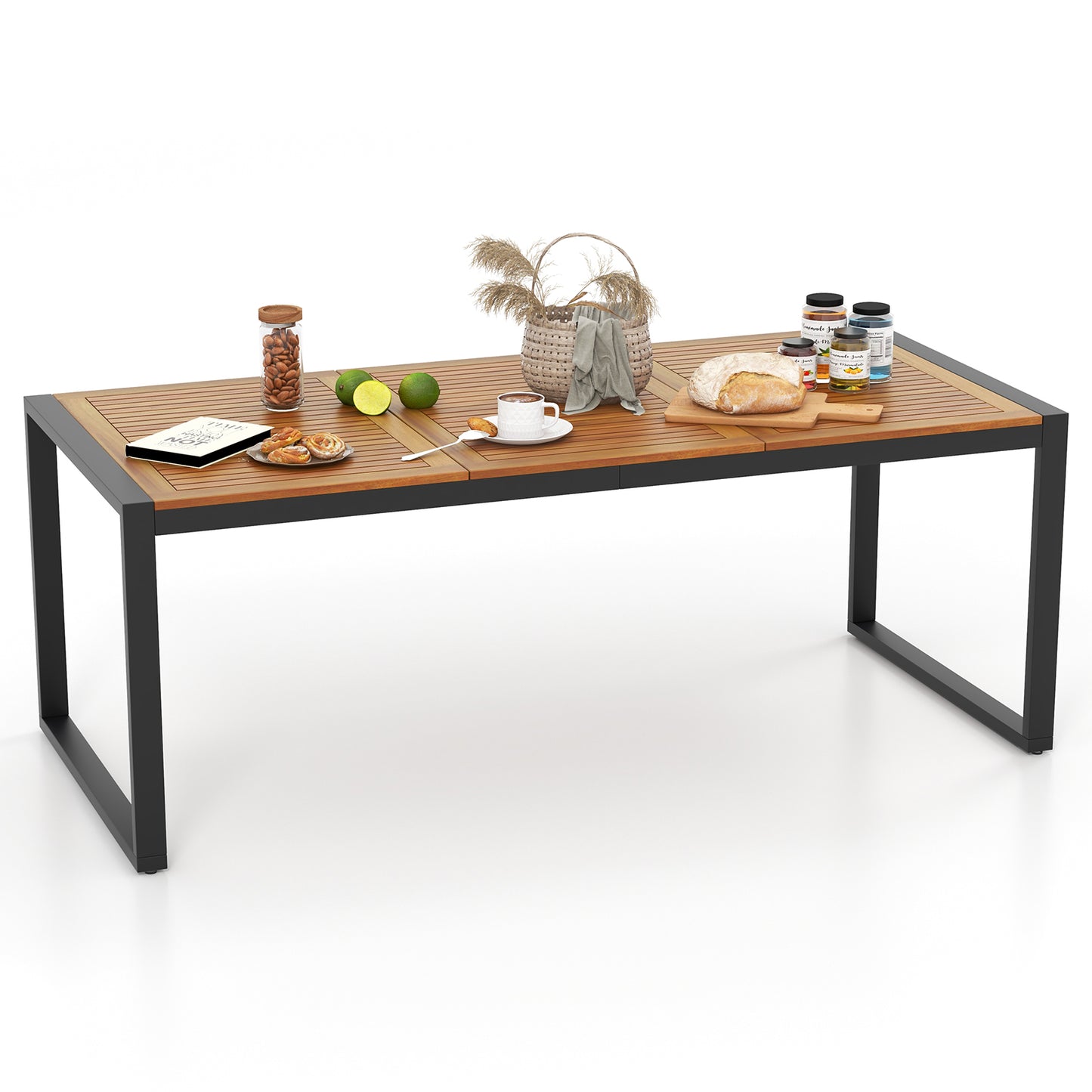 8-Person Dining Table for Outdoors with Metal Legs and Adjustable Foot Pads