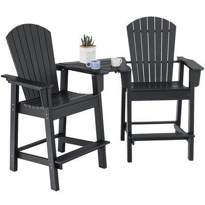 Tall Adirondack Chair Set of 2 with Middle Connecting Tray-Black