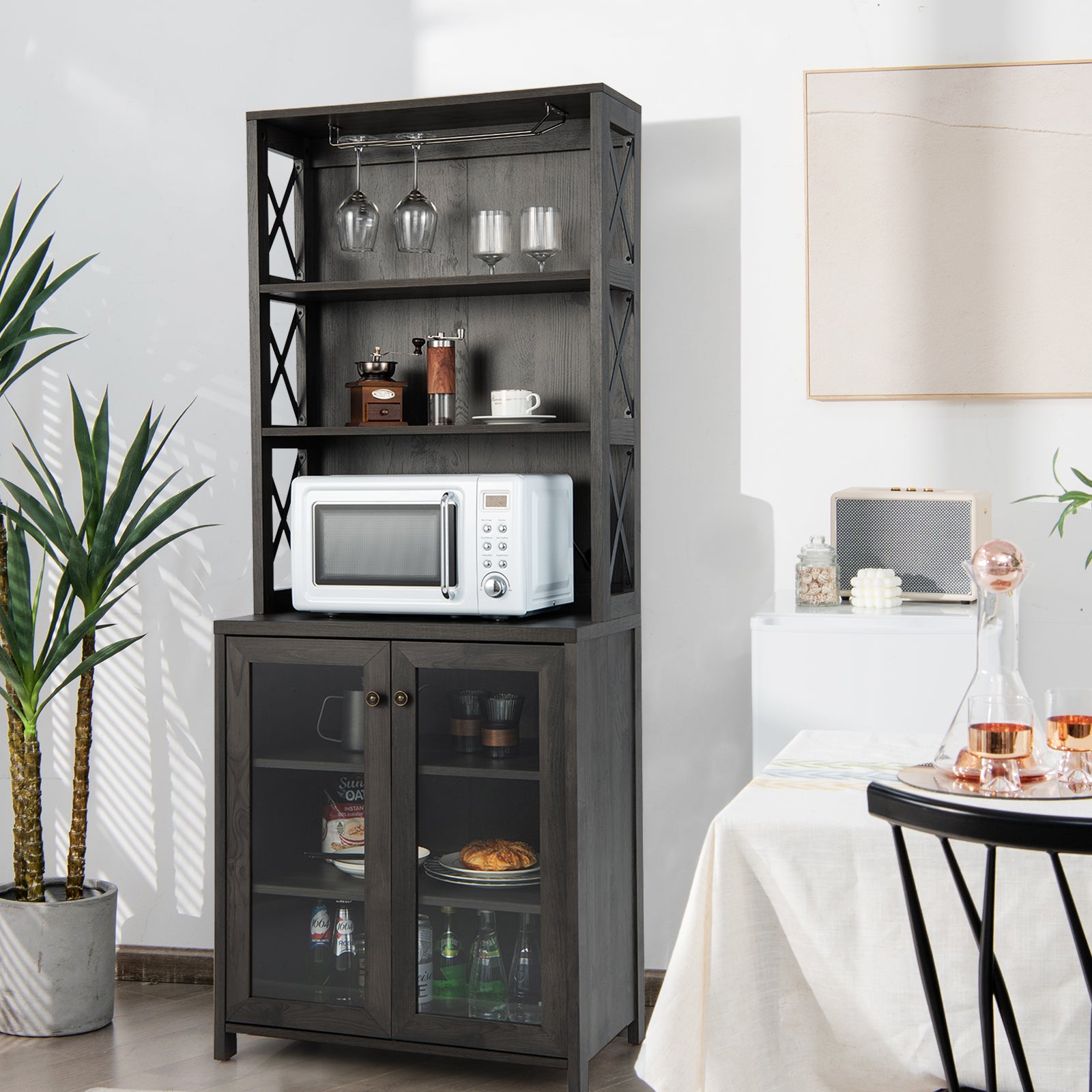 Tall Freestanding Bar Cabinet-Grey