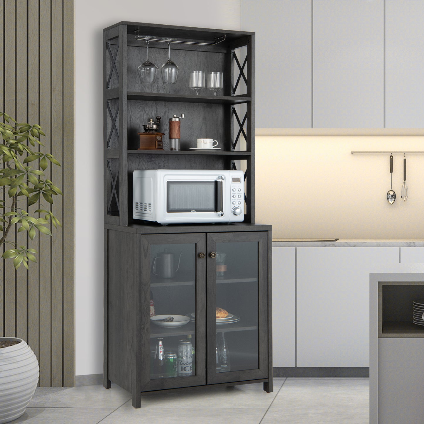 Tall Freestanding Bar Cabinet-Grey