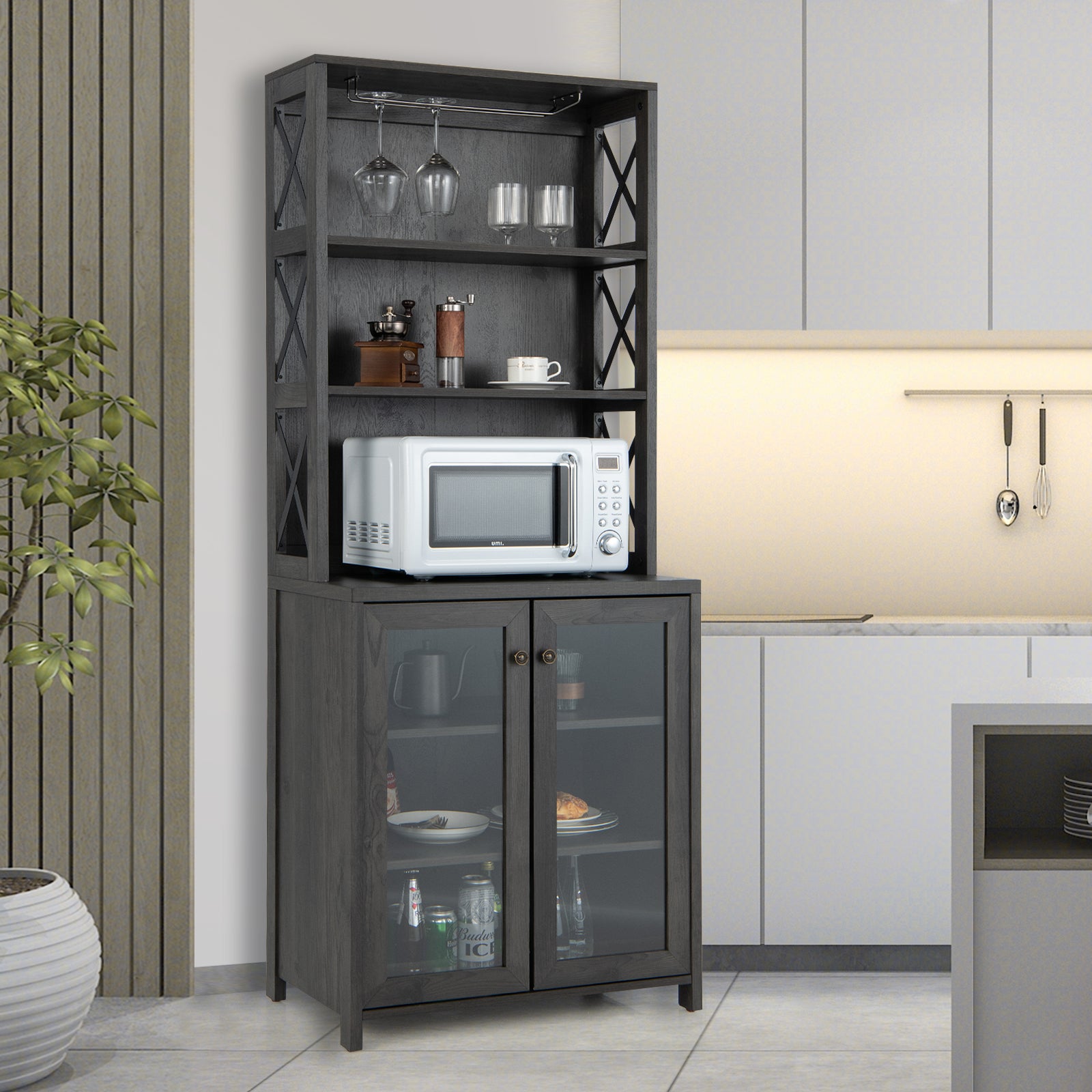 Tall Freestanding Bar Cabinet-Grey