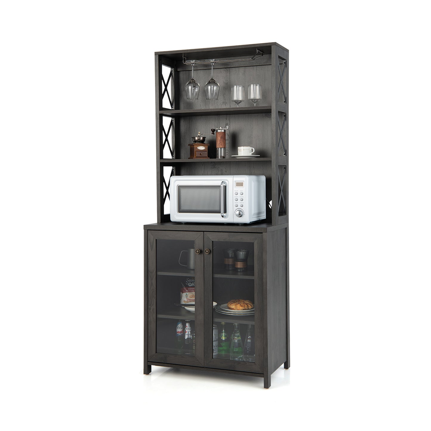 Tall Freestanding Bar Cabinet-Grey