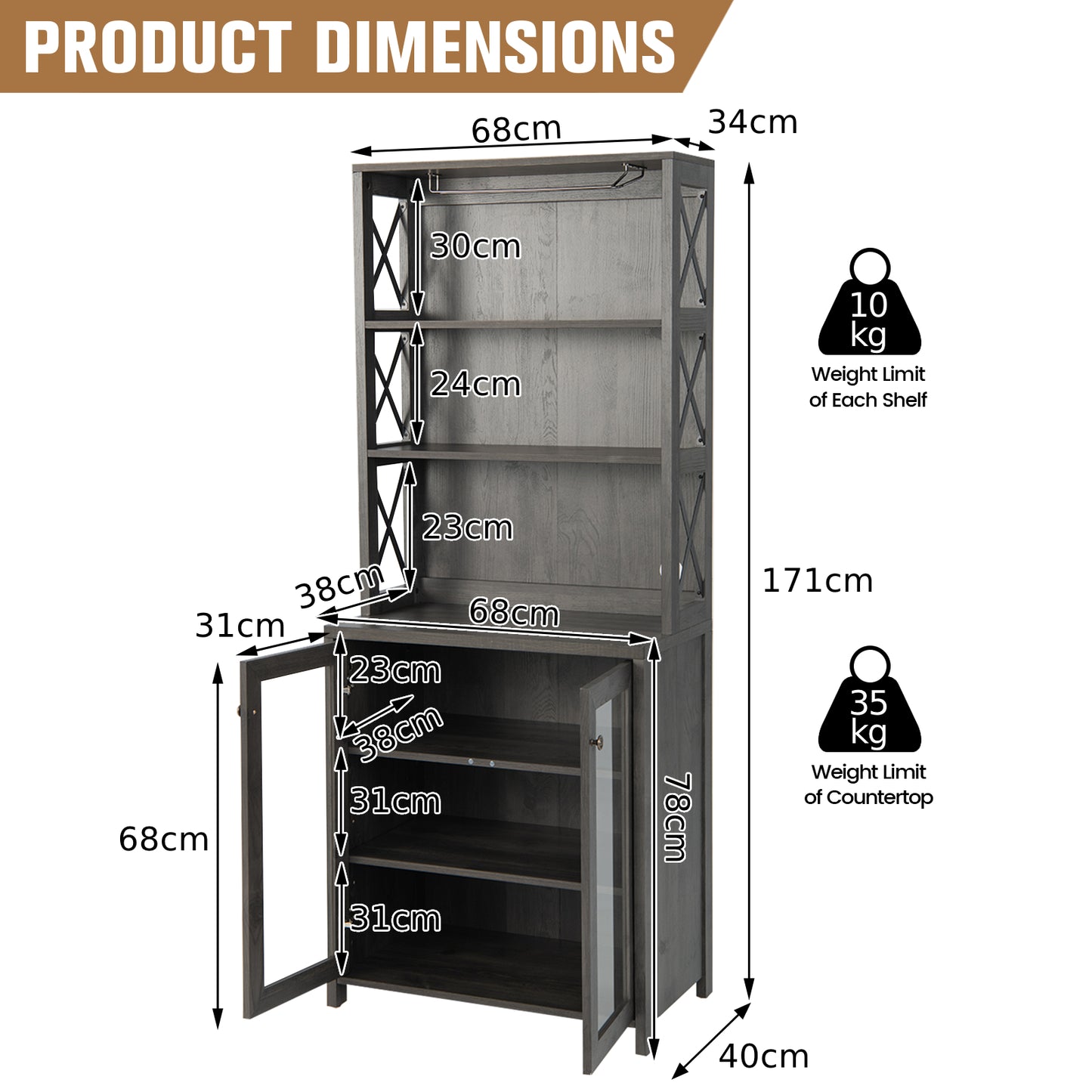 Tall Freestanding Bar Cabinet-Grey