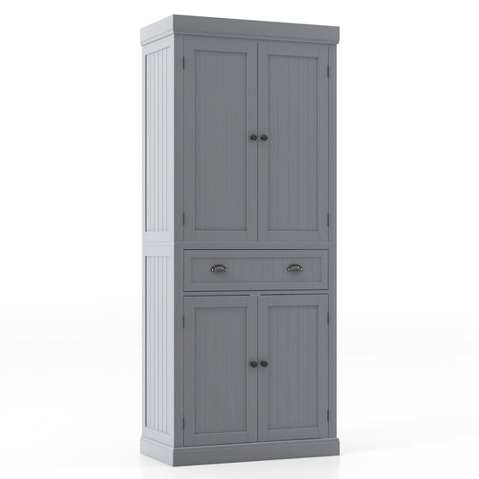 4-Door Tall Kitchen Sideboard with Adjustable Shelves-Grey
