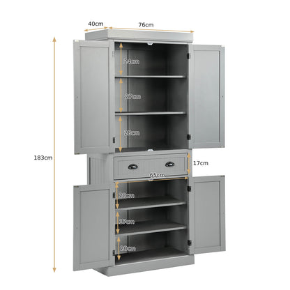 4-Door Tall Kitchen Sideboard with Adjustable Shelves-Grey