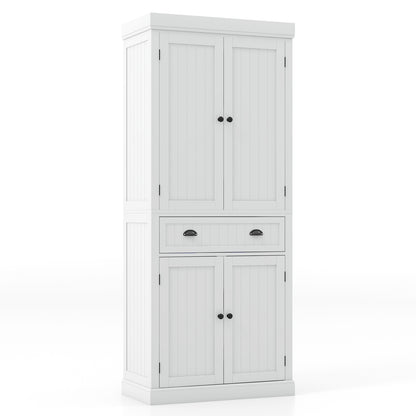 4-Door Tall Kitchen Sideboard with Adjustable Shelves-White