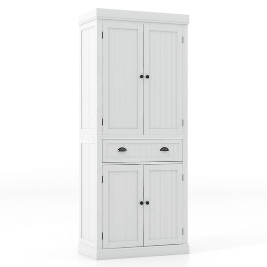 4-Door Tall Kitchen Sideboard with Adjustable Shelves-White