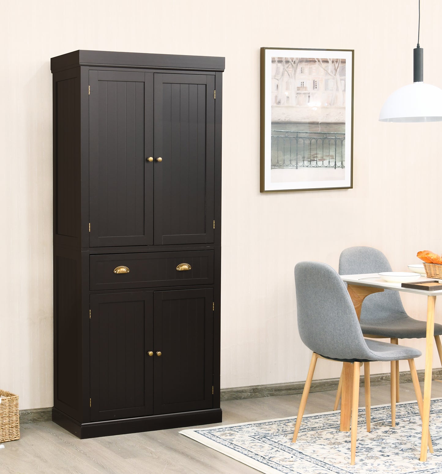 4-Door Tall Kitchen Sideboard with Adjustable Shelves-Espresso
