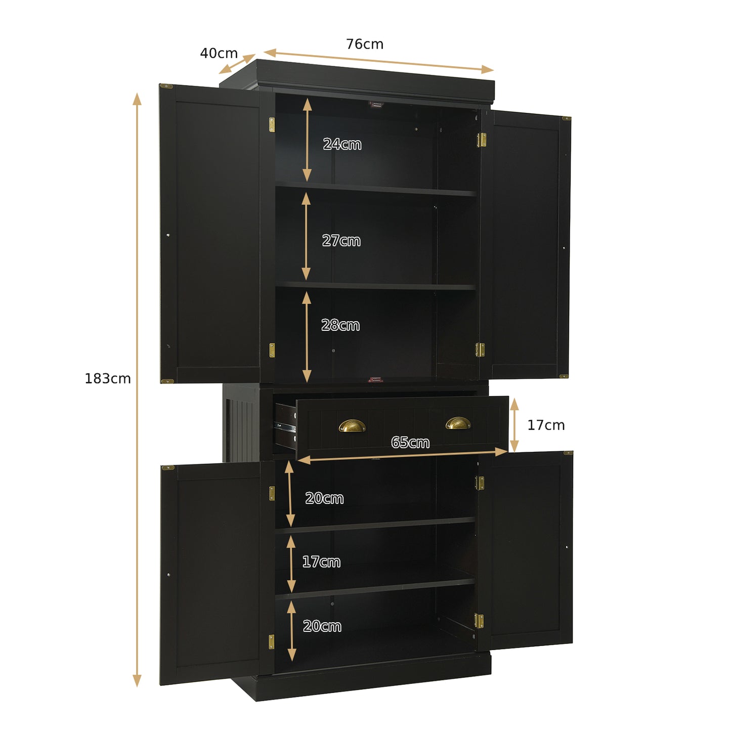 4-Door Tall Kitchen Sideboard with Adjustable Shelves-Espresso