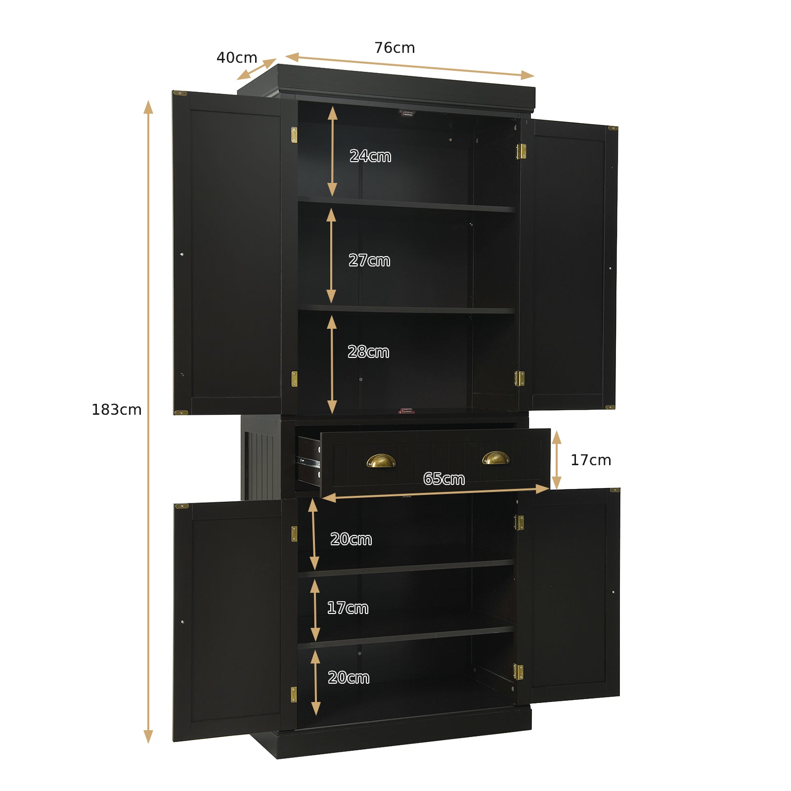 4-Door Tall Kitchen Sideboard with Adjustable Shelves-Espresso