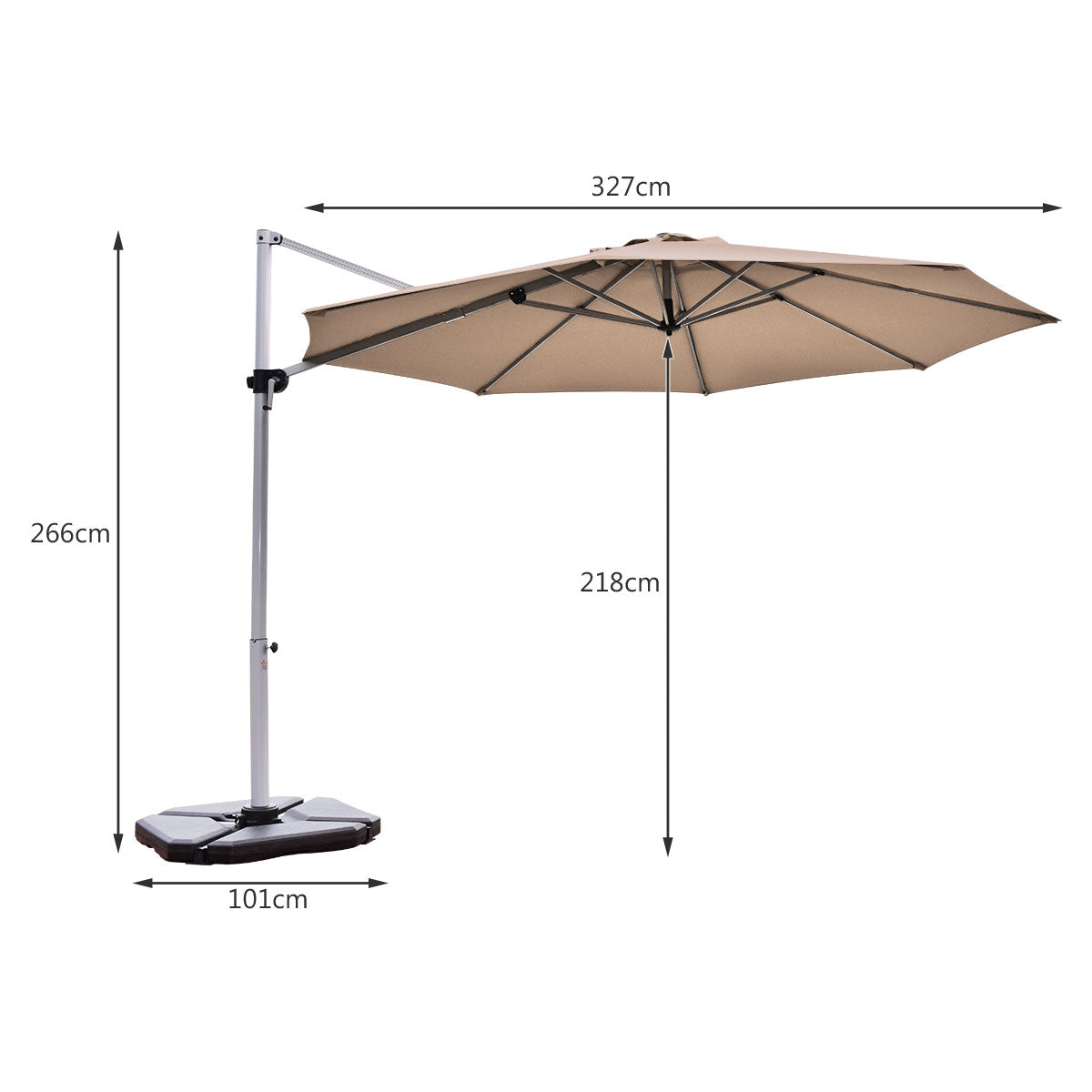 3.3m Patio Cantilever Umbrella with Tilting Adjustment and Cross base-Tan
