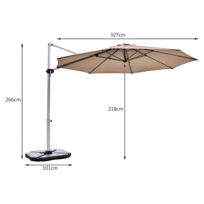 3.3m Patio Cantilever Umbrella with Tilting Adjustment and Cross base-Tan
