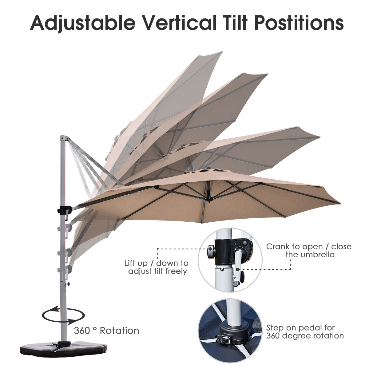 3.3m Patio Cantilever Umbrella with Tilting Adjustment and Cross base-Tan