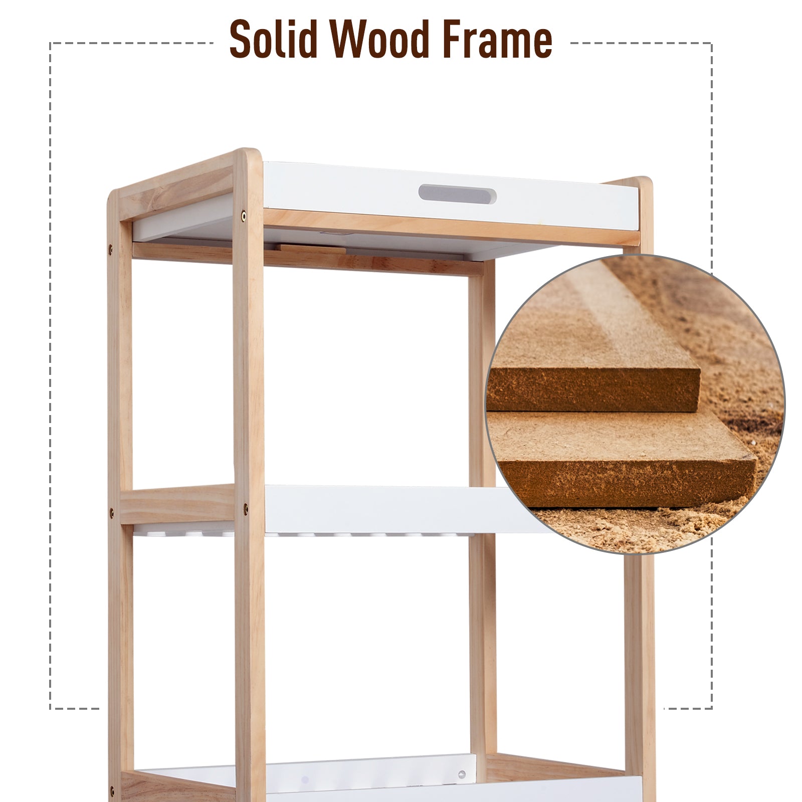 HOMCOM 3-Tier Mobile Kitchen Trolley Cart Storage Shelves Rack Rolling Wheels White 46 x 35 x 74.5 cm