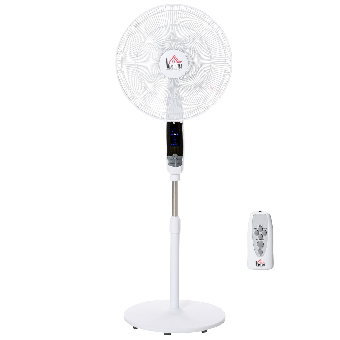 HOMCOM 54'' Pedestal Stand Fan, 3 Speed 3 Mode, 85° Oscillation, LED Panel, 3M Remote Controller, Height Adjustable for Living Room, Black & White