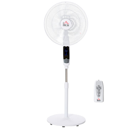 HOMCOM 54'' Pedestal Stand Fan, 3 Speed 3 Mode, 85° Oscillation, LED Panel, 3M Remote Controller, Height Adjustable for Living Room, Black & White