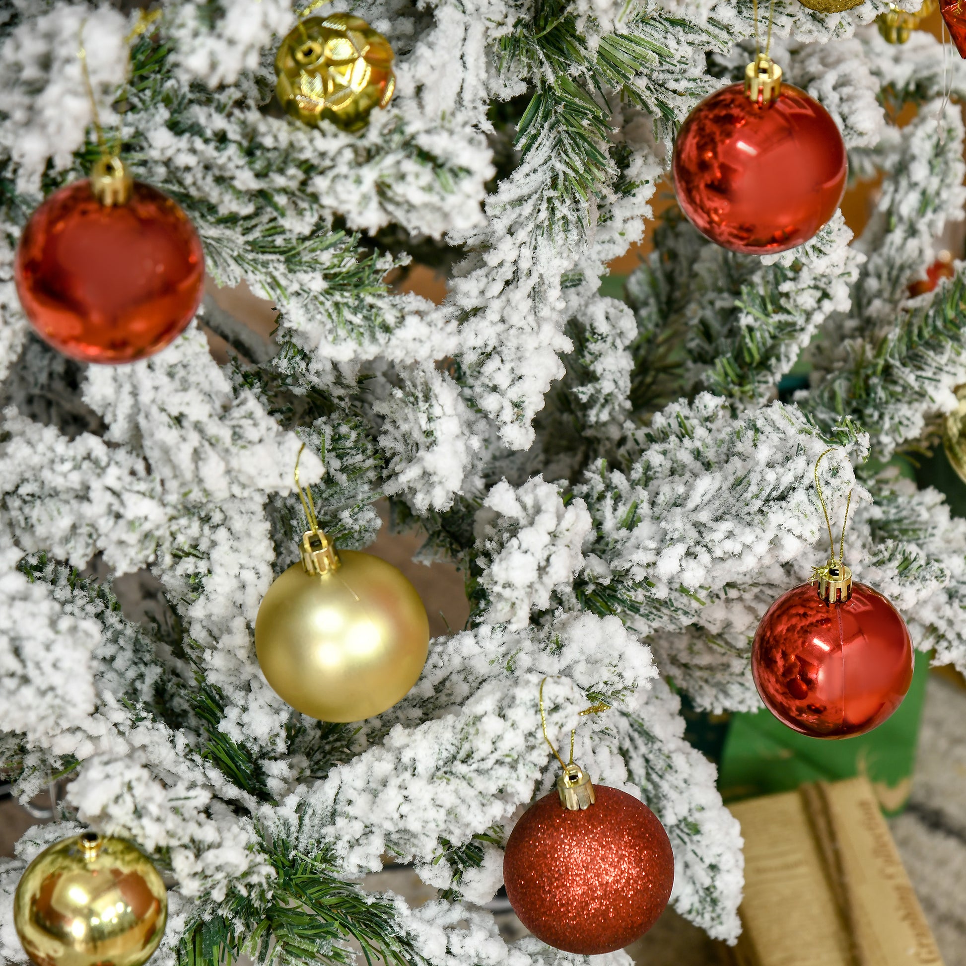 HOMCOM 5 Foot Snow Flocked Artificial Christmas Tree Xmas Pine Tree with 358 Realistic Branches, Auto Open and Steel Base, Green