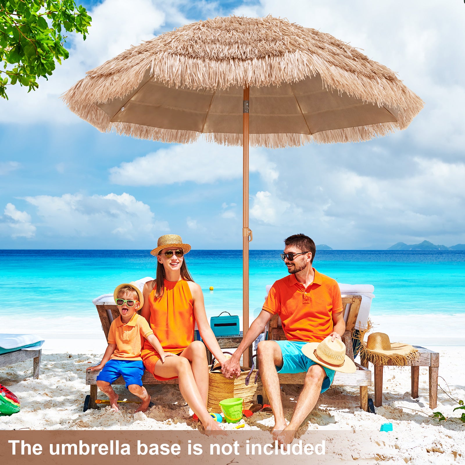 192cm Thatched Tiki Patio Umbrella with Tilt Design 8 Ribs