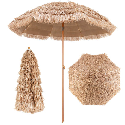 192cm Thatched Tiki Patio Umbrella with Tilt Design 8 Ribs