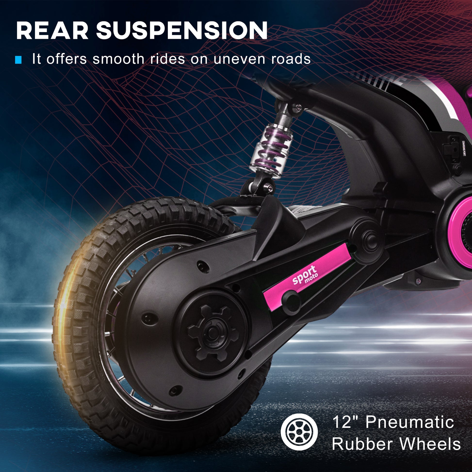 HOMCOM 24V Electric Motorbike, Dirt Bike with Twist Grip Throttle, Music Horn, 12" Pneumatic Tyres, 16 Km/h Max. Speed, Pink