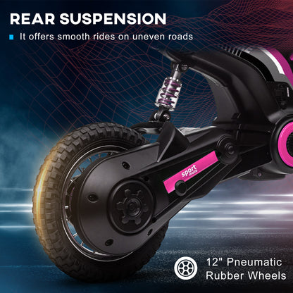 HOMCOM 24V Electric Motorbike, Dirt Bike with Twist Grip Throttle, Music Horn, 12" Pneumatic Tyres, 16 Km/h Max. Speed, Pink
