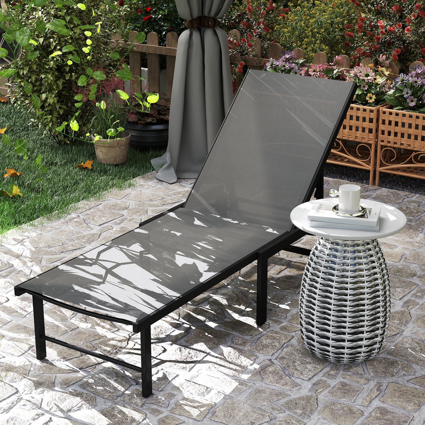 Outsunny Reclining Sun Lounger - Grey