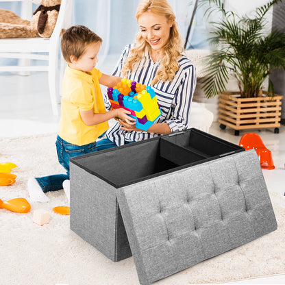Fabric Foldable Storage Ottoman with Padded Seat for Living Room-Light Grey