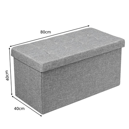 Fabric Foldable Storage Ottoman with Padded Seat for Living Room-Light Grey