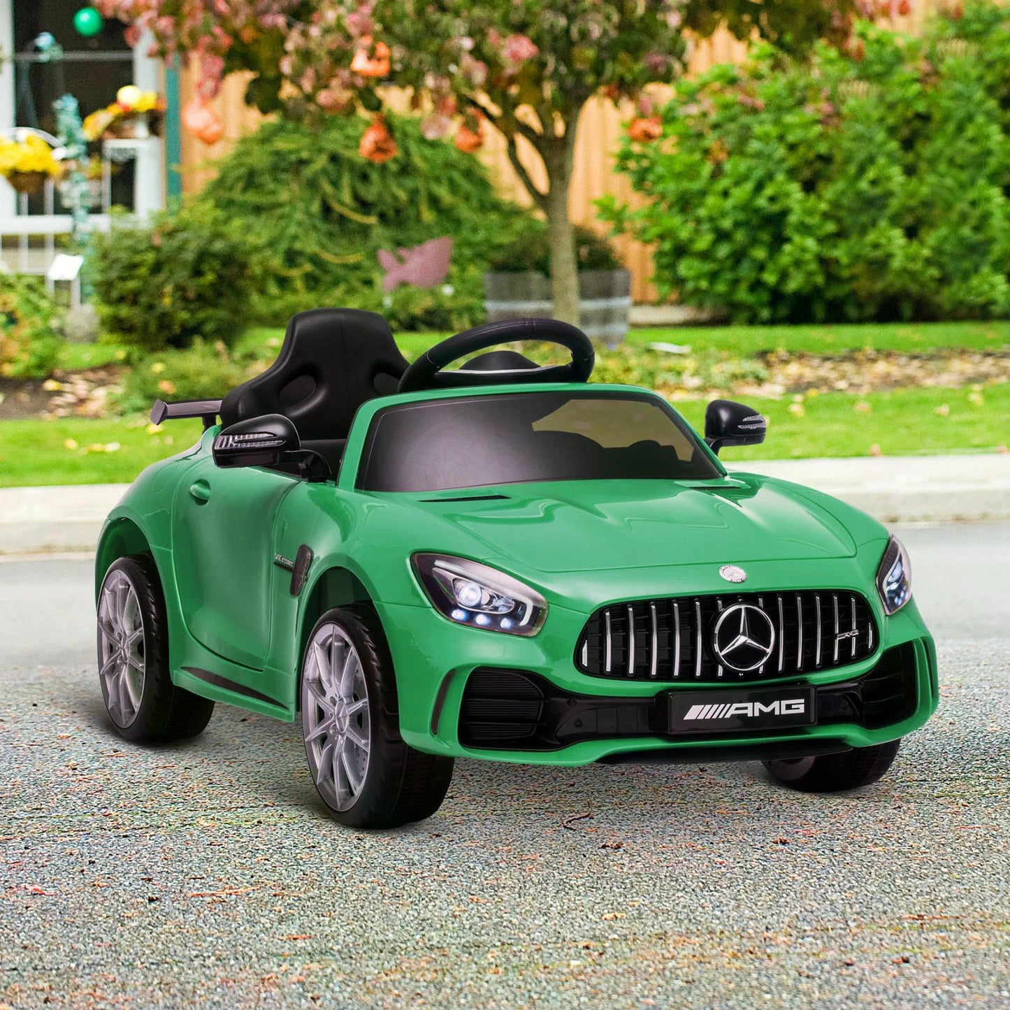 HOMCOM Compatible 12V Battery-powered 2 Motors Kids Electric Ride On Car GTR Toy with Parental Remote Control Music Lights MP3 for 3-5 Years Old Green