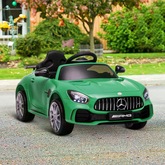 HOMCOM Compatible 12V Battery-powered 2 Motors Kids Electric Ride On Car GTR Toy with Parental Remote Control Music Lights MP3 for 3-5 Years Old Green
