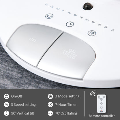 HOMCOM 28'' Air Circulator Fan 3 Speed 3 Mode, 70° Oscillation 90° Vertical Tilt, Height Adjustable, Remote Controller for Living Room, Black & White