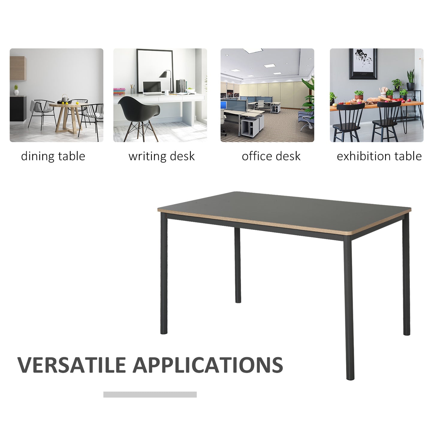 HOMCOM 120cm Minimalistic Dining Table w/ Steel Frame Foot Pads Simple Rectangle Style Home Dining Working Display Grey