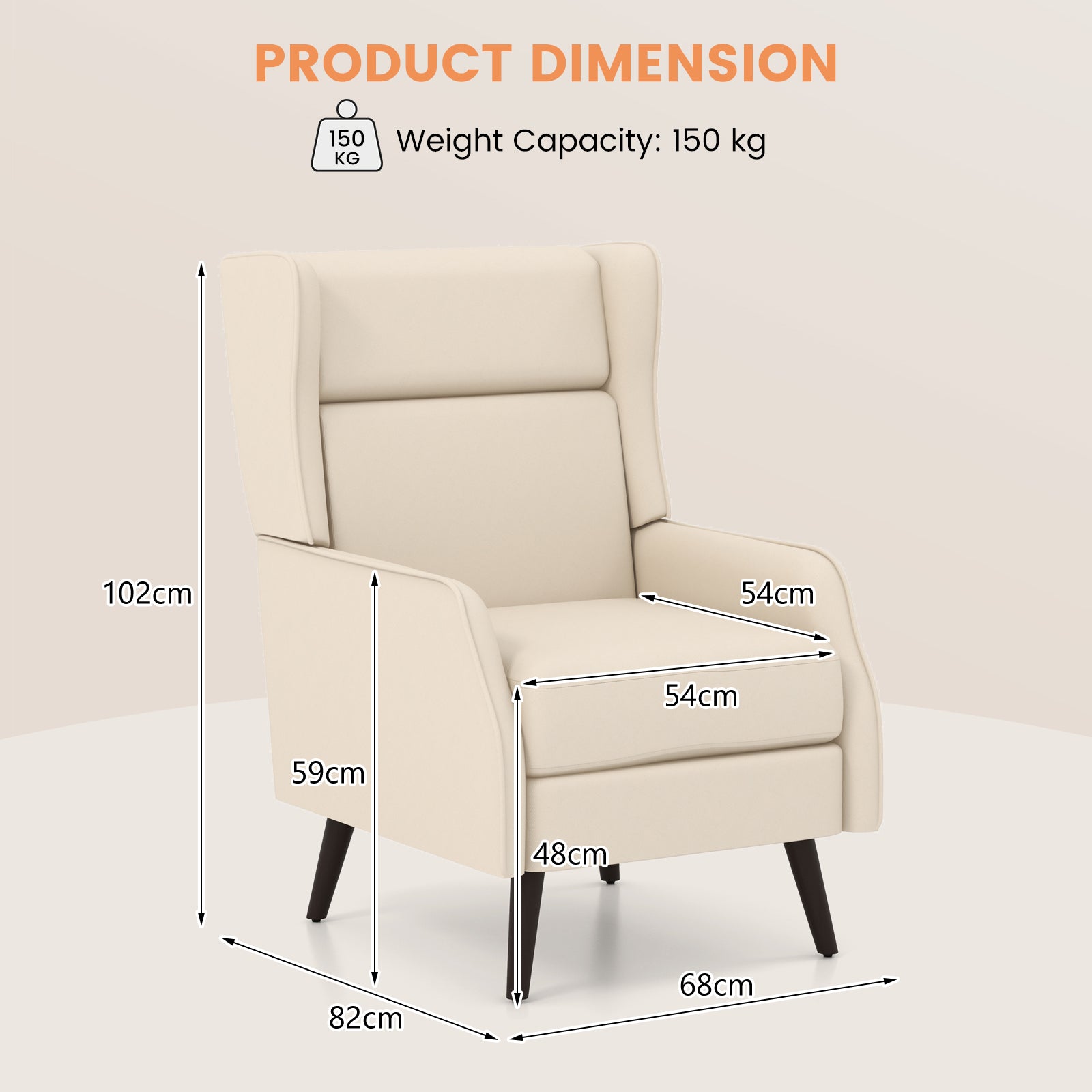 Traditional Fabric Wingback Chair with Removable Seat Cushion-White