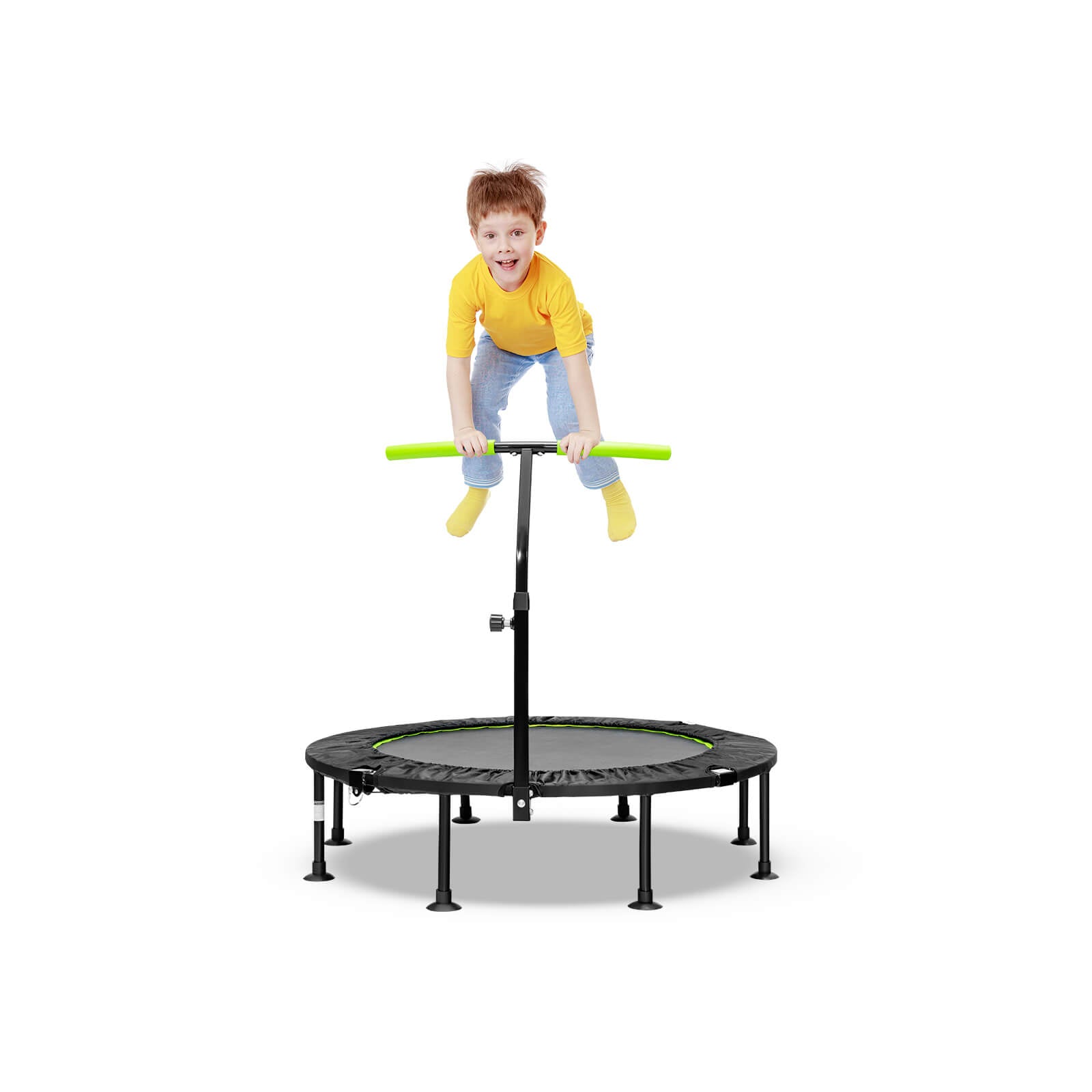 110 CM Mini Trampoline Bounce with Height Adjustable Handrail-Green ...
