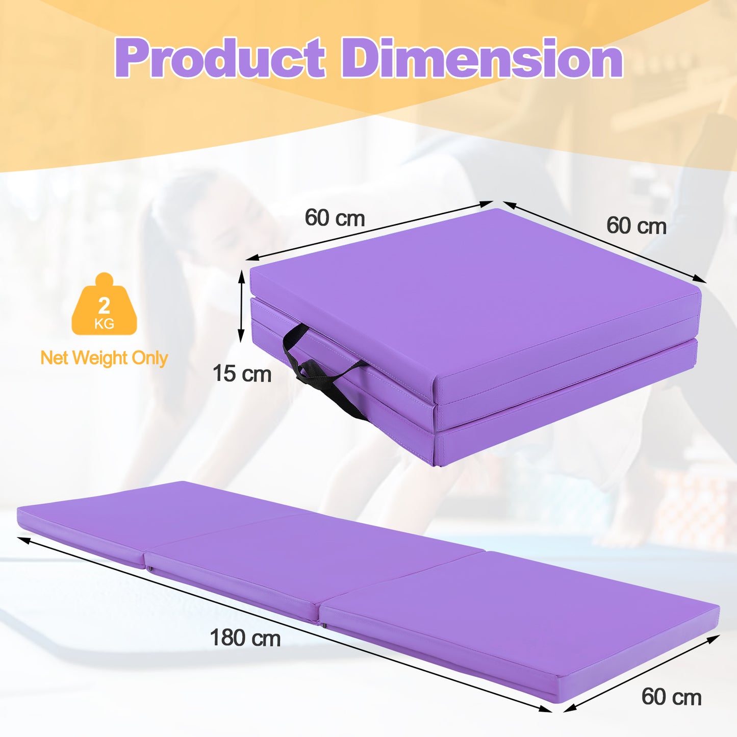 Tri-Fold Folding Exercise Mat with PU Leather Cover-Purple