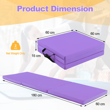 Tri-Fold Folding Exercise Mat with PU Leather Cover-Purple